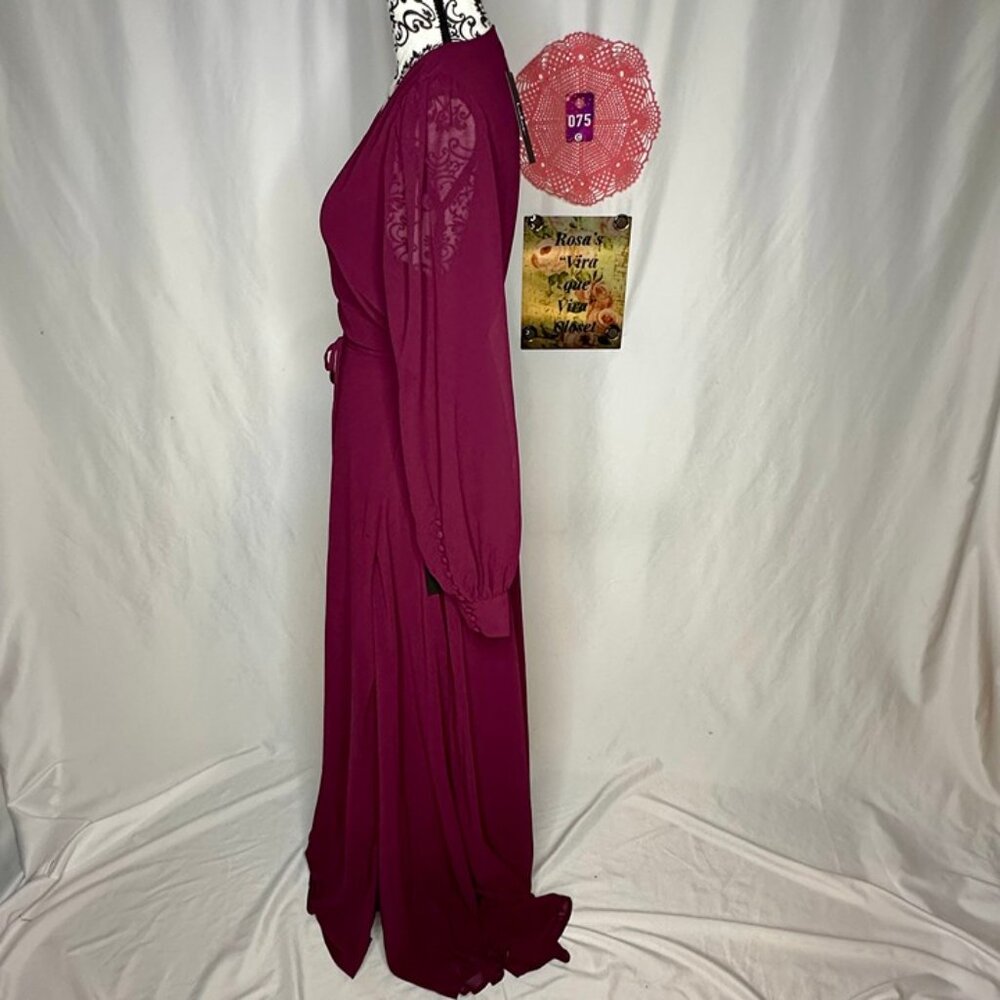 NWT Lulu's Red Wrap Gown with Ruffled Hem and Bishop Sleeves Large - Picture 5 of 12